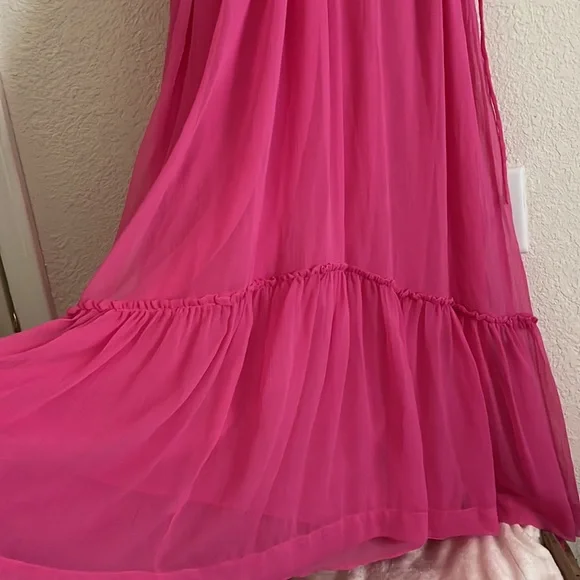 H&M Chiffon Cerise Maxi Dress Long Dress Sz M - Picture 4 of 15